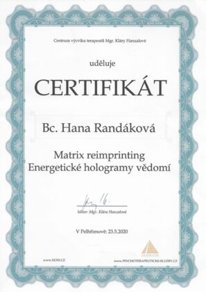 certifikát EFT Matrix reimprinting